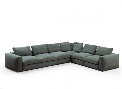 Wohnlandschaft Ecksofa L-Form Holz mit Textil Moderne Couch Neu grün